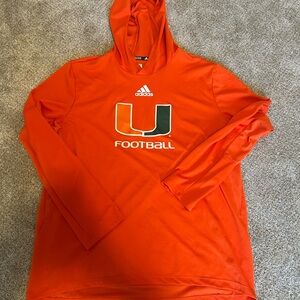 University of Miami lightweight long sleeve hoodie shirt. Players and Coach Only